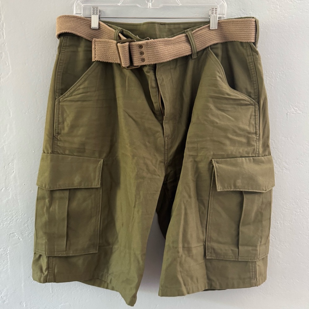 Levi's Green Cargo Shorts with Tan Belt